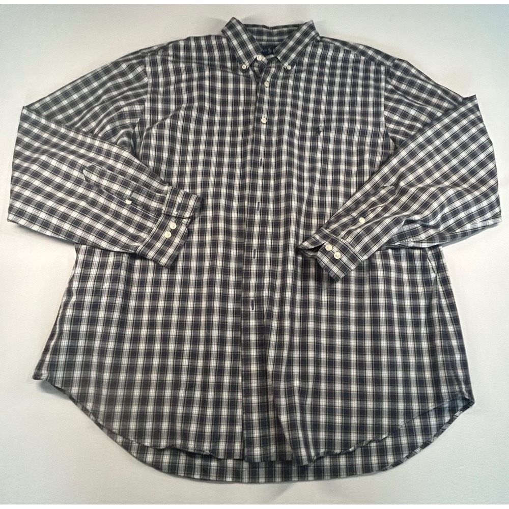 Ralph Lauren Mens XXL Classic Fit Plaid Button Down Shirt Navy Green White Pony